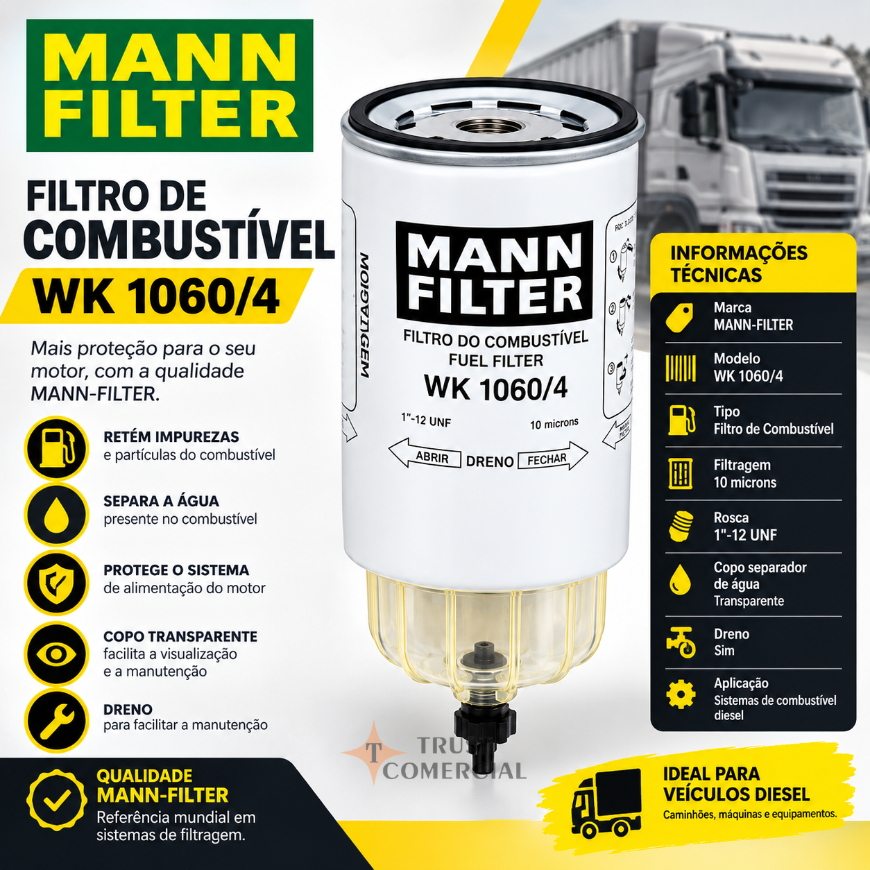 Filtro Combustível MANN-FILTER WK 1060/4 Separador de Água Diesel - Imagem 3