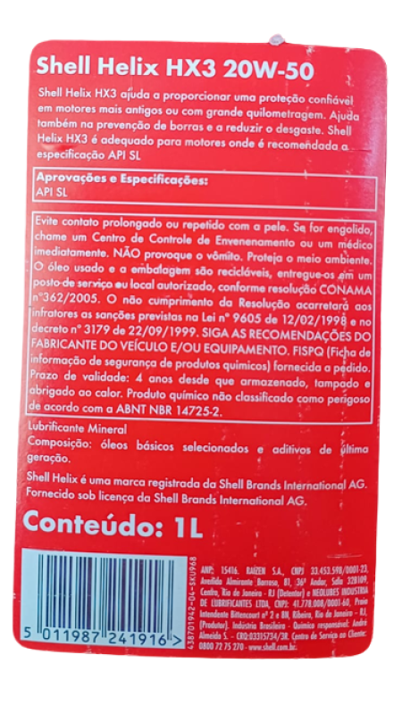 ÓLEO LUBRIFICANTE MULTIVISCOSO SHELL HELIX HX3 20W50 1L - Image 2